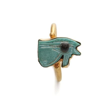Egitto, amuleto Udjad in faience blu, incastonato 