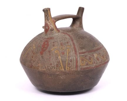 Peru, Paracas, a terracotta spouted stirrup vessel