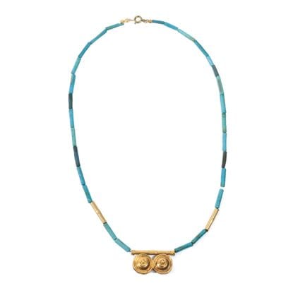 Egitto, collana in faience blu e oro, Periodo sait