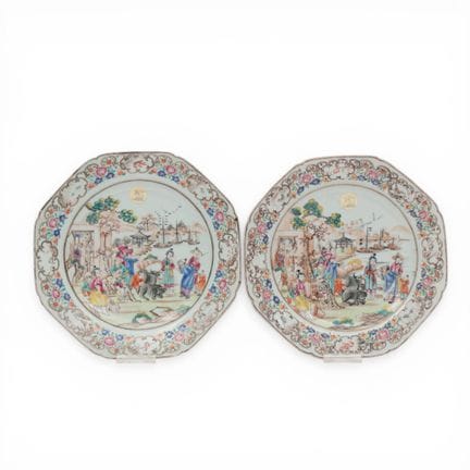 China, a pair of famille rose porcelain octagonal 