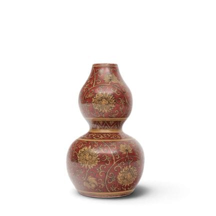 China, a red-glazed double-gourd vase, modern, dec