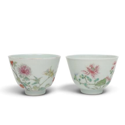 China, a pair of famille rose porcelain floral cup