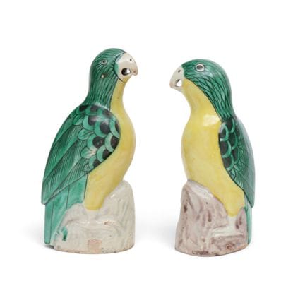 China, a pair of famille verte bird figurines, 19t