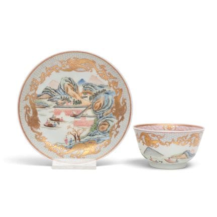 China, a famille rose and gilt porcelain cup and s