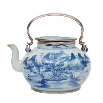 China, a porcelain "Blue de Hue" silver-mounted te