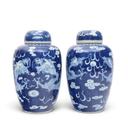 China, a pair of blue-and-white porcelain "dragon"