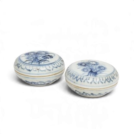China, a pair of blue-and-white cosmetic boxes and