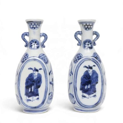 China, a pair of blue-and-white porcelain flasks, 