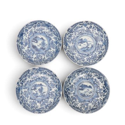 China, set of four large blue-and-white porcelain 