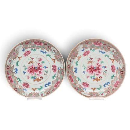 China, a pair of famille rose porcelain plates, Qi