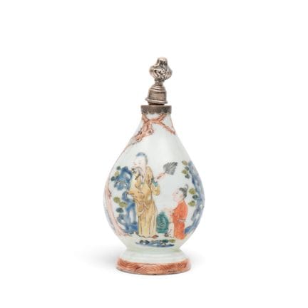 China, a small famille rose bottle vase with a sil
