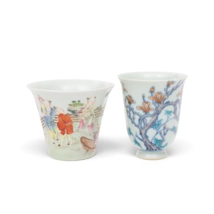 China, two porcelain cups, modern; one painted wit