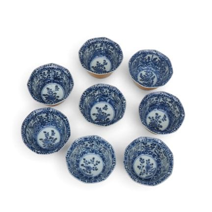 China, a set of eight blue-and-white porcelain cup