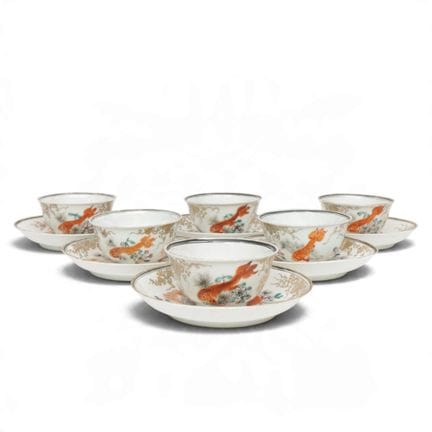 China, a set of six iron-red and gilt “goldfish” c