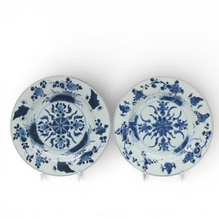 China, a pair of blue and white porcelain plates, 