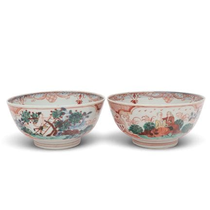 China, pair of blue-and-white, heavily decorated "