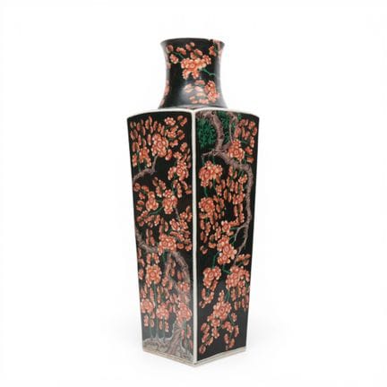 China, a large square-sectioned vase with a black 