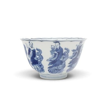Chine, bol en porcelaine bleue et blanche représen
