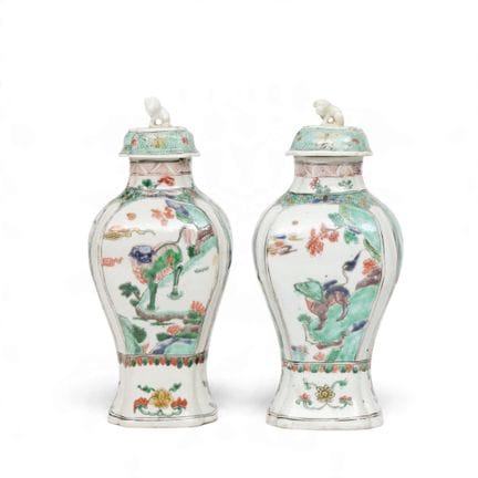 China, a pair of famille verte porcelain baluster 