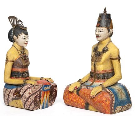 Java, Yogyakarta, a pair of carved and painted sea