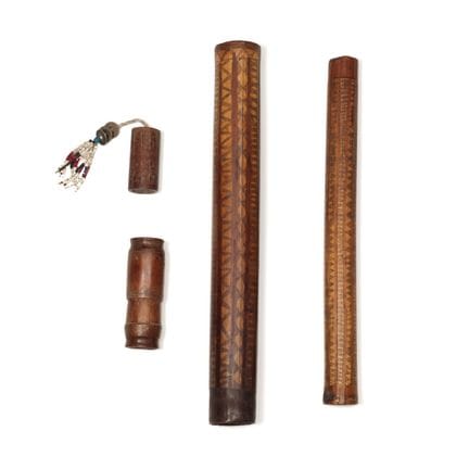 Indonesia, a collection of four bamboo containers,