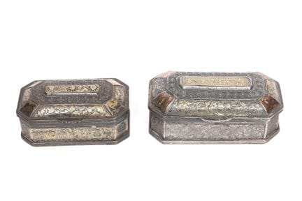Aceh, dos cajas «siri» octogonales de plata y plat
