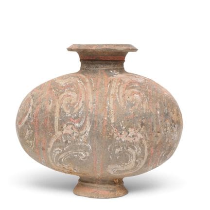 China, a painted pottery cocoon vase, Western Han 