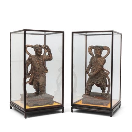 China, a pair of carved wooden Tang-style temple g
