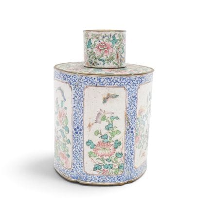 China, a Canton enamel tea caddy and lid, late Qin