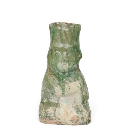 Chine, lampe à huile en poterie à glaçure verte, d