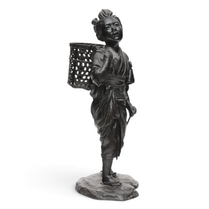 Japan, a bronze okimono of a girl, Meiji period (1