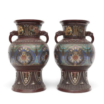 China, a pair of bronze cloisonné vases, 19th cent