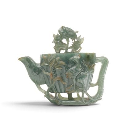 China, a jadeite teapot and lid, 20th century, car
