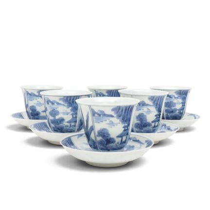 Japon, service de six tasses et soucoupes en porce