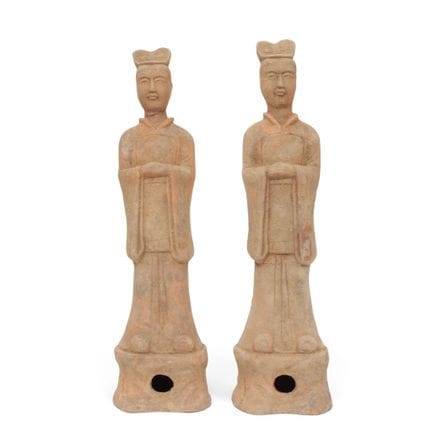China, a pair of red pottery standing funerary fig
