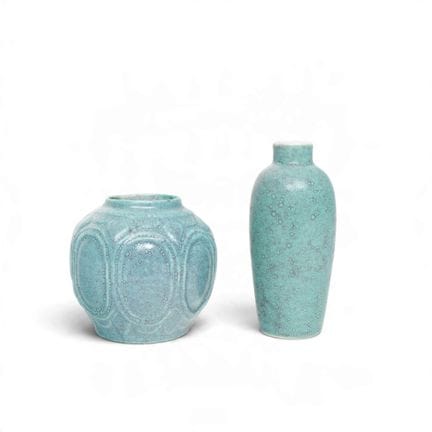 China, two robin's egg-glazed porcelain bottles, o