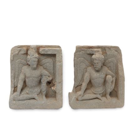 Gandhara, two gray schist figures of a winged Atla