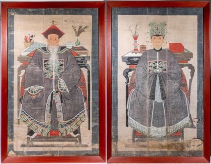 China, a pair of large ancestral portraits, 19th c