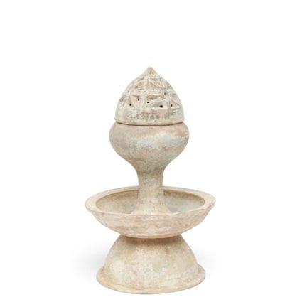 Chine, lampe à huile en poterie à glaçure verte, d