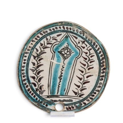 Qajar, ceramic beehive cover, 19th century, circul
