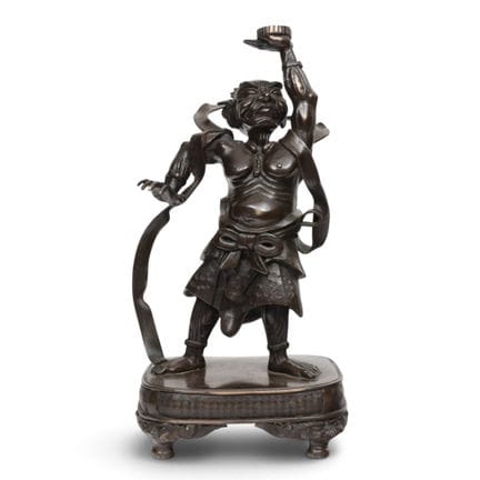Japon, statue en bronze représentant un gardien de
