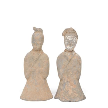 China, a pair of Wei-style pottery figures wearing