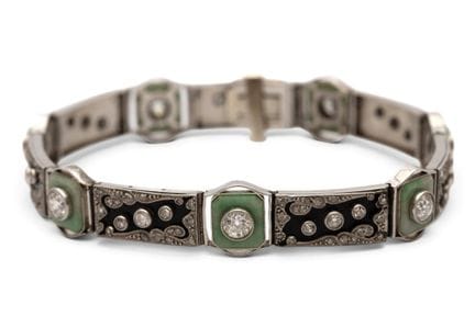 A French Art Deco jade and diamond bracelet compos