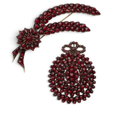 Two early 20th-century tombac brooches, both set w