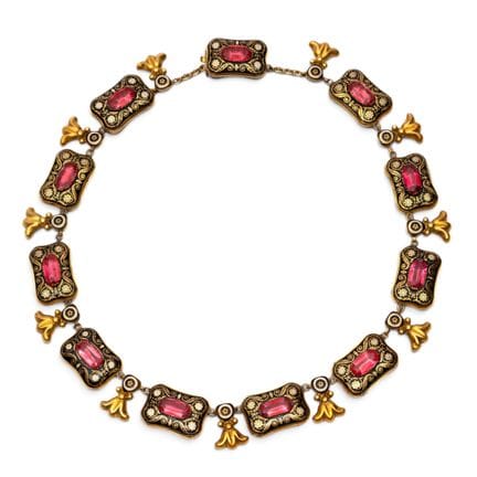 A 19th-century revival topaz repoussé necklace. Co