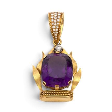Pendentif en améthyste et diamant. Sertie d'une am