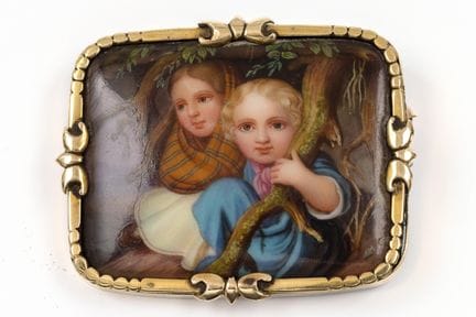 A romantic enamel brooch, mid-19th century. Depict