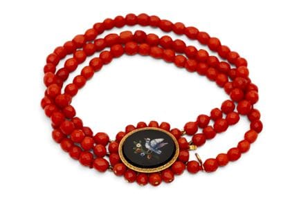 A coral and micro-mosaic bracelet. Composed of thr