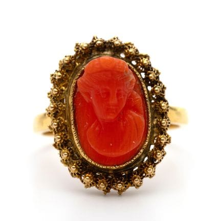 A cameo ring Set with a high-relief cameo of carve