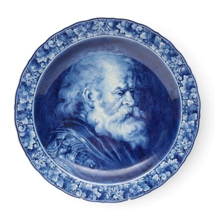 Delft, piatto in ceramica blu e bianca, contrasseg